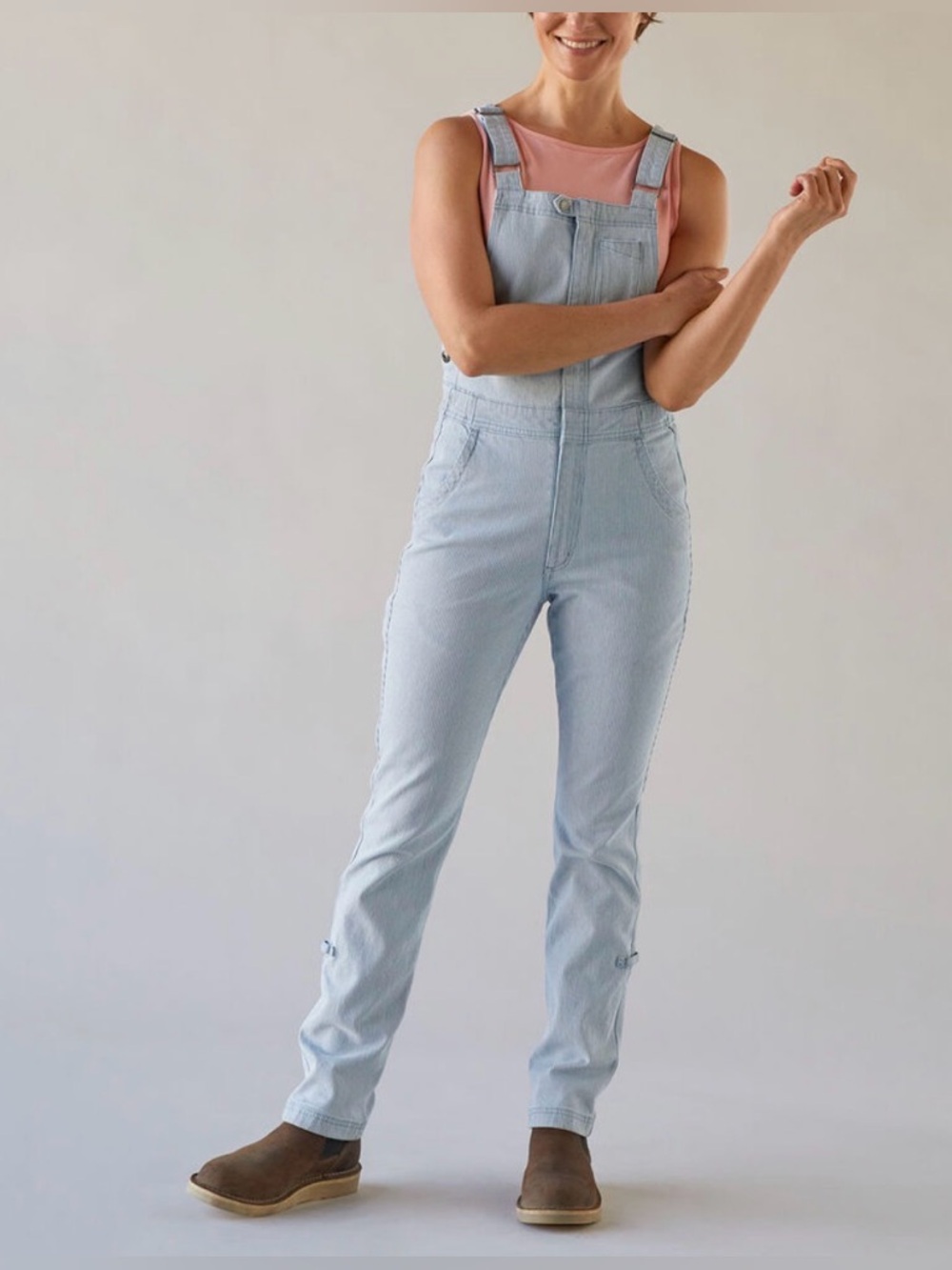 Duluth Trading Rootstock Gardening Zip Front Overalls Striped Medium Blue